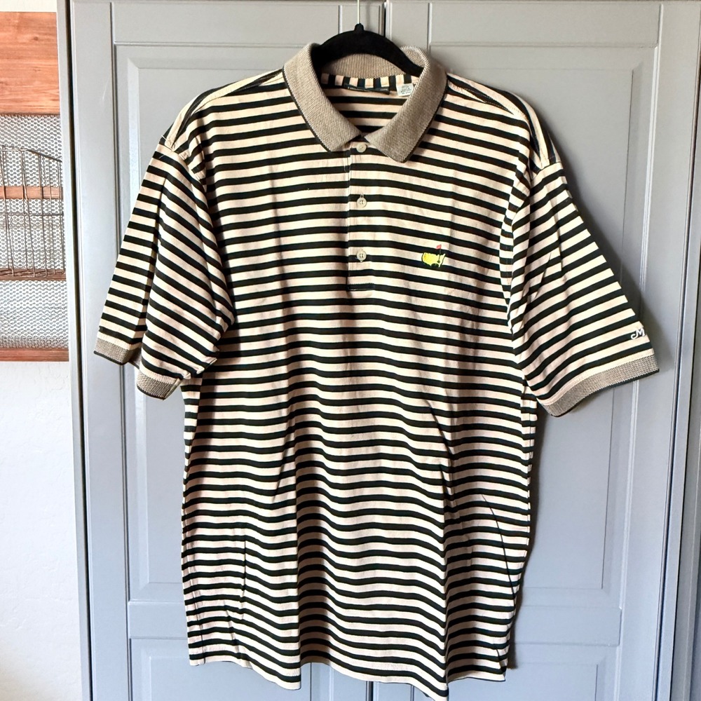 Masters Collection Mens Striped 60s 2-Ply Mercerized Golf Polo, Tan Black, L‎